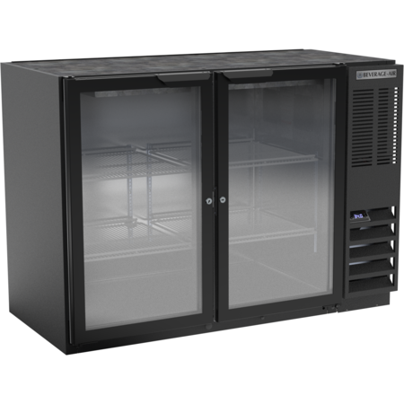 BEVERAGE-AIR Back Bar Refrigerator, Black with 2 Glass Doors, 115V 48" BB48HC-1-G-B